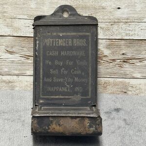 Vintage Metal Pottenger Bros Cash Hardware Nappanee, IN Matchbox Holder